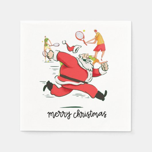 クリスマスにサンタクロースの後ろのテニス選手 スタンダードカクテルナプキン (正面)