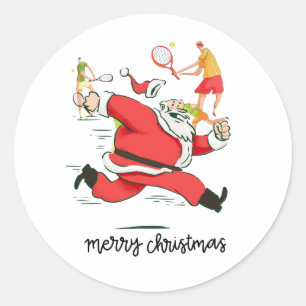 クリスマスにサンタクロースの後ろのテニス選手 ラウンドシール