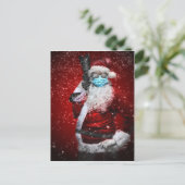 クリスマスにサンタクロースを着たマスク ポストカード (スタンド正面)