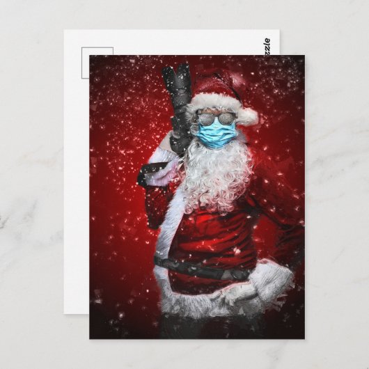 クリスマスにサンタクロースを着たマスク ポストカード (正面/裏面)