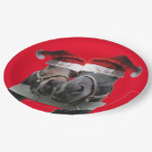 クリスマスにサンタクロース帽をかぶった2頭の馬 ペーパープレート (アングル)