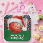 クリスマスにサンタハットを持つバスケットボール ペーパープレート (パーティー)