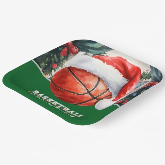 クリスマスにサンタハットを持つバスケットボール ペーパープレート (傾斜あり)