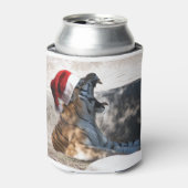 クリスマスにサンタハットを着たベンガルトラ 缶クーラー (缶正面)