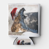 クリスマスにサンタハットを着たベンガルトラ 缶クーラー (正面)