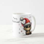 クリスマスにサンタ帽子をかぶったかわいい大きな目ネコ コーヒーマグカップ (正面右)