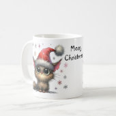 クリスマスにサンタ帽子をかぶったかわいい大きな目ネコ コーヒーマグカップ (正面左)