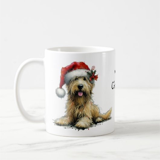 クリスマスにサンタ帽子をかぶったかわいい犬 コーヒーマグカップ (左)