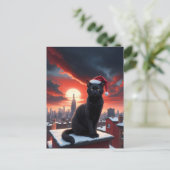 クリスマスにサンタ帽子をかぶった黒猫 ポストカード (スタンド正面)