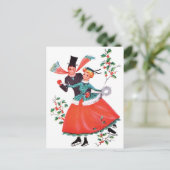 クリスマスにスケートで滑るカップル ポストカード (スタンド正面)