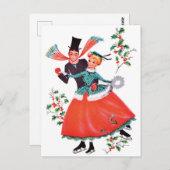 クリスマスにスケートで滑るカップル ポストカード (正面/裏面)