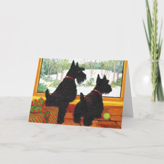 クリスマスにスコティ犬 – サンタを待っている シーズンカード (正面)