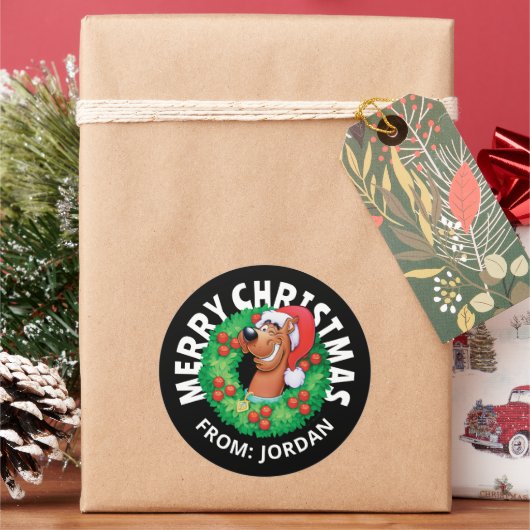 クリスマスにスコビーリース |パーソナライズされた | ラウンドシール (クリスマス)