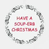 クリスマスにスープを飲む |スーッおもしろいプパン メタルオーナメント (裏面)