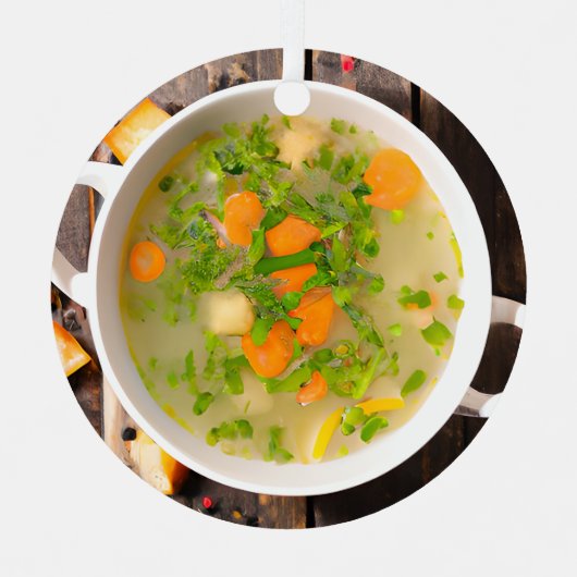 クリスマスにスープを飲む |スーッおもしろいプパン メタルオーナメント (正面)