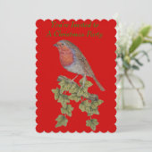 クリスマスにツタに浮かぶ可愛いロビンパーティー 招待状 (スタンド正面)