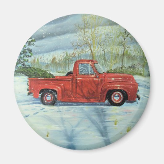 クリスマスにツリーをピックアップ マグネット (正面)