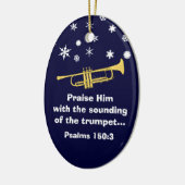 クリスマスにトランペット聖書で彼を褒める セラミックオーナメント (左)