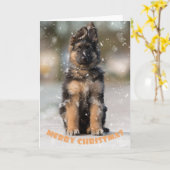 クリスマスにドイツの羊飼いの子犬。 カード (黄色い花)