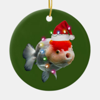 クリスマスにハットライトを付けた魚 セラミックオーナメント