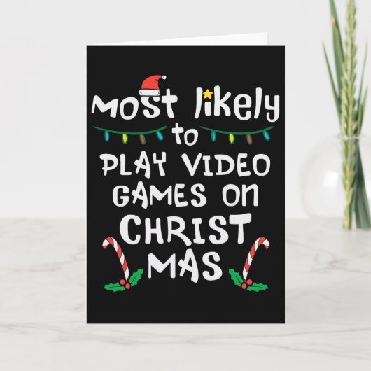 クリスマスにビデオゲームをする家族 カード (正面)