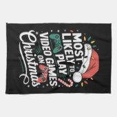 クリスマスにビデオゲ遊ームに最も近いゲーマー キッチンタオル (横)