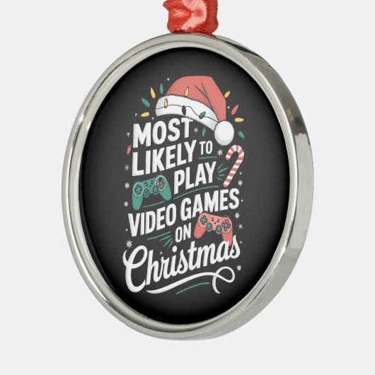 クリスマスにビデオゲ遊ームに最も近いゲーマー メタルオーナメント (左)