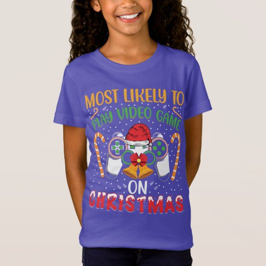 クリスマスにビデ遊オ・ゲームをする可能性が高い Tシャツ (正面)