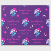 クリスマスにピンクのサンタハットで可愛いユニコーン ラッピングペーパー (フラット)