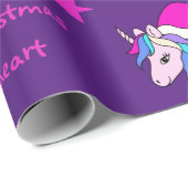 クリスマスにピンクのサンタハットで可愛いユニコーン ラッピングペーパー (ロールコーナー)