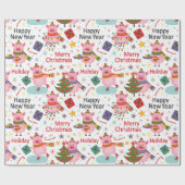 クリスマスにピンク色の豚 ラッピングペーパー (フラット)