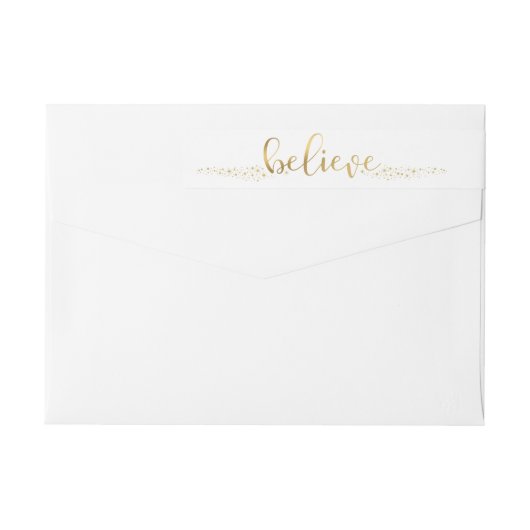 クリスマスにフェイクな金ゴールドホイルの原稿の覆いのラベルを信じて下さい ラップアラウンドラベル (裏面)