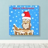 クリスマスにフクロウの雪片 キャンバスプリント (インサイチュ (ウッドフロア))