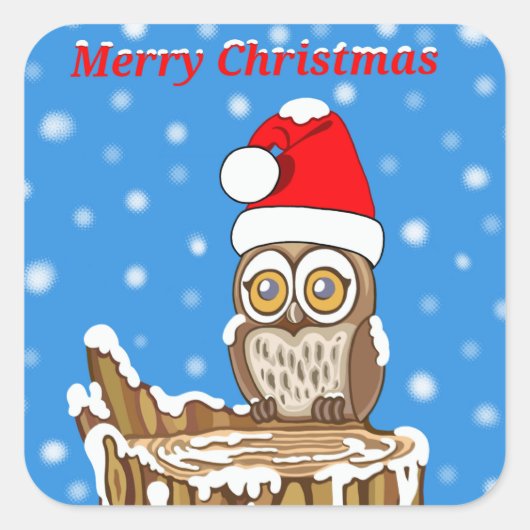 クリスマスにフクロウの雪片 スクエアシール (正面)