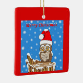 クリスマスにフクロウの雪片 セラミックオーナメント (右)