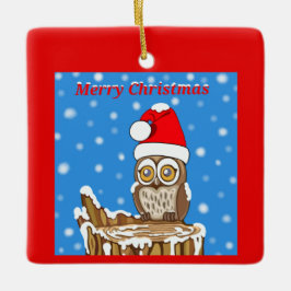 クリスマスにフクロウの雪片 セラミックオーナメント