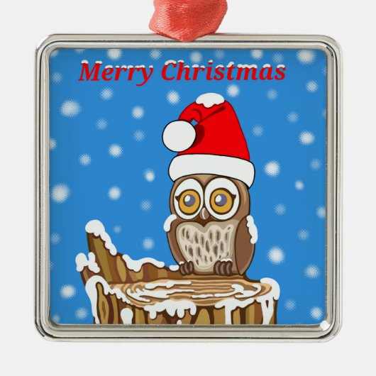 クリスマスにフクロウの雪片 メタルオーナメント (正面)