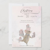 クリスマスにプレゼントを贈るかわいいネズミ 招待状 (正面)