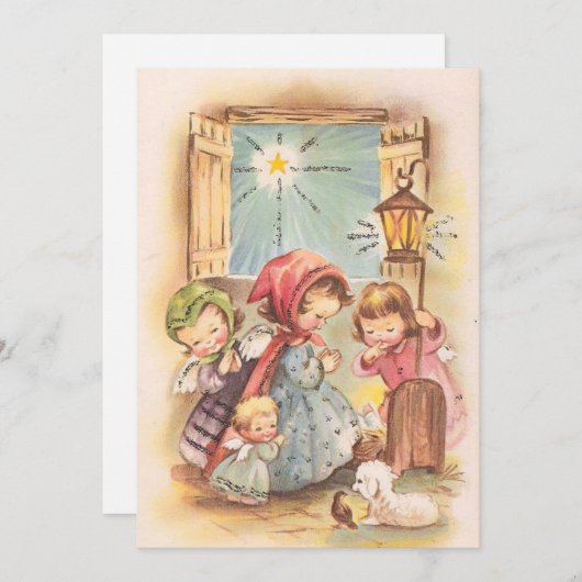 クリスマスにベビーイエスとヴィンテージの子供 シーズンカード (正面/裏面)