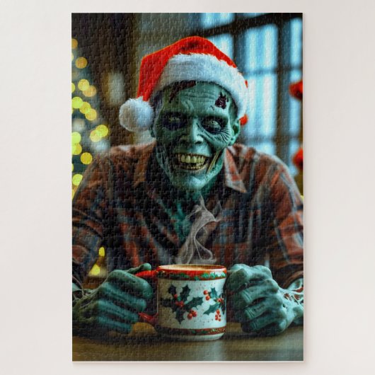 クリスマスにホットドリンクを楽しむ不気味なゾンビ! ジグソーパズル (縦)