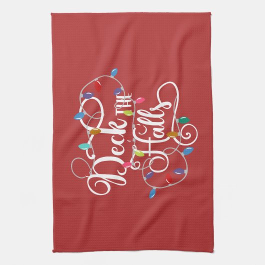 クリスマスにホールの休日のライトを飾る キッチンタオル (縦)