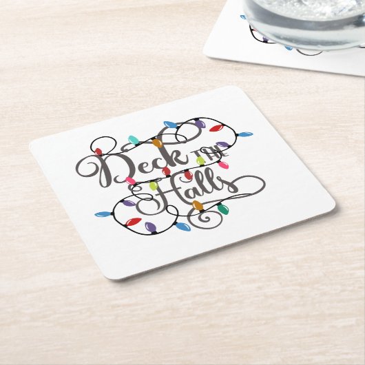 クリスマスにホールの休日のライトを飾る スクエアペーパーコースター (アングル)