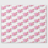 クリスマスにボウタイとサンタハットを持つ豚 ラッピングペーパー (フラット)