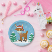 クリスマスにマスクを被るトナカイ ペーパープレート (パーティー)