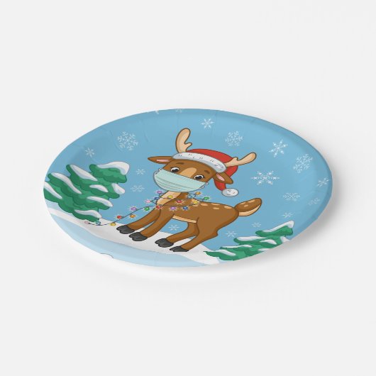クリスマスにマスクを被るトナカイ ペーパープレート (アングル)