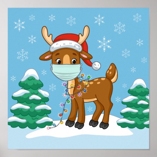 クリスマスにマスクを被るトナカイ ポスター (正面)