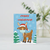 クリスマスにマスクを被るトナカイ ポストカード (スタンド正面)