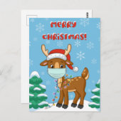 クリスマスにマスクを被るトナカイ ポストカード (正面/裏面)