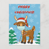 クリスマスにマスクを被るトナカイ ポストカード (正面)