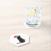 クリスマスにライトアップされた黒いサンタ猫 ペーパーコースター (インサイチュ)